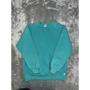 Vintage 80s 90s Russell Athletic Single V Sweatshirt Blank Size L Teal USA Made